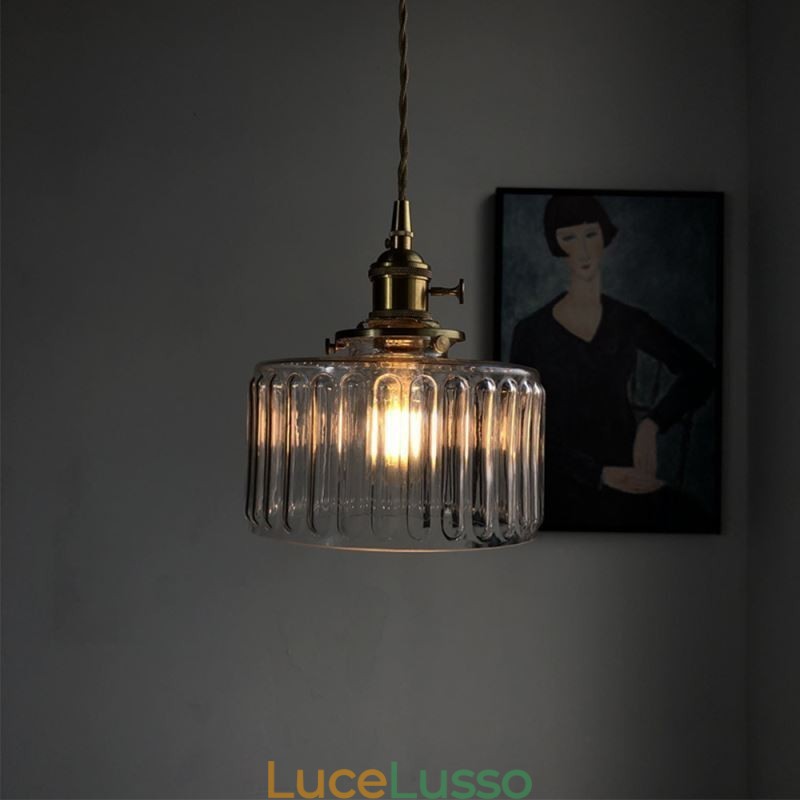 Lampada a sospensione in vetro trasparente a coste Jelly Jar con interruttore a torsione