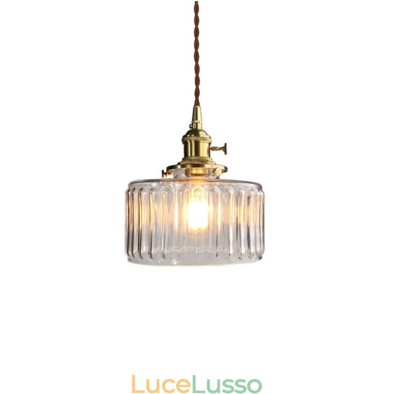 Lampada a sospensione in vetro trasparente a coste Jelly Jar con interruttore a torsione