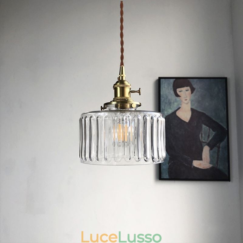 Lampada a sospensione in vetro trasparente a coste Jelly Jar con interruttore a torsione