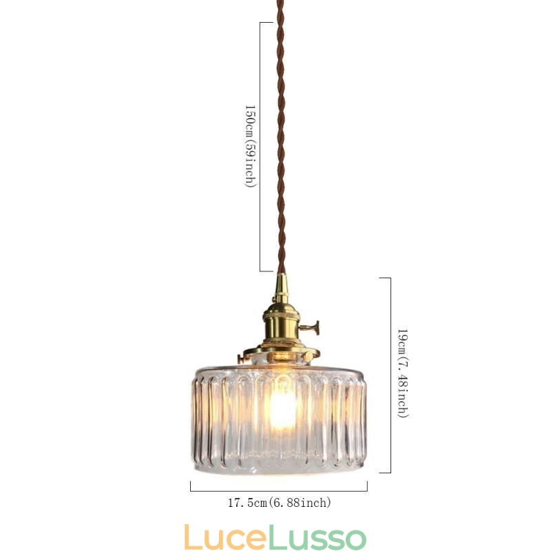 Lampada a sospensione in vetro trasparente a coste Jelly Jar con interruttore a torsione