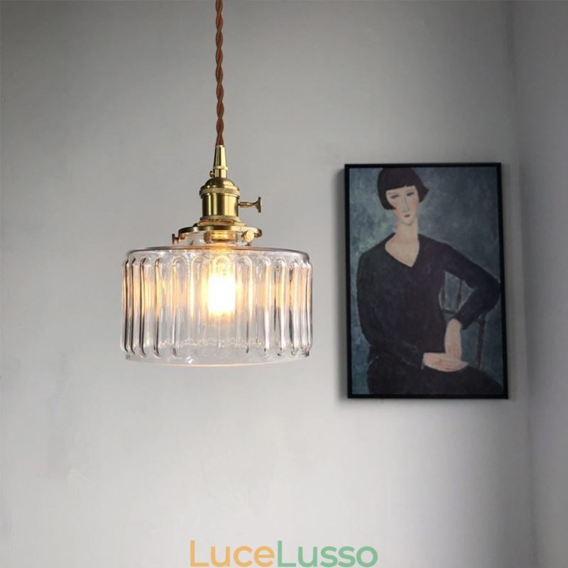 Lampada a sospensione in vetro trasparente a coste Jelly Jar con interruttore a torsione