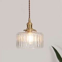 Lampada a sospensione in vetro trasparente a coste Jelly Jar con interruttore a torsione