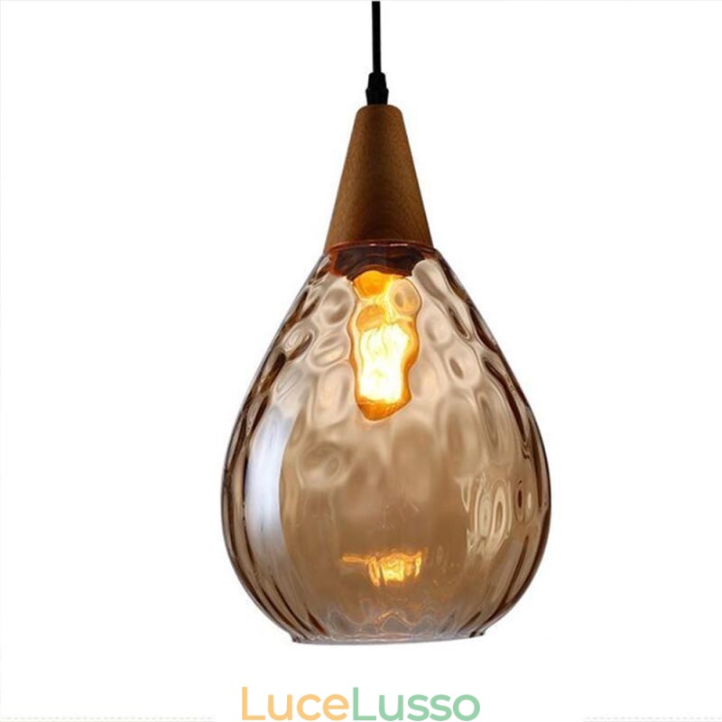 Lampada a sospensione con paralume in vetro a goccia