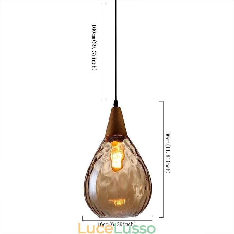 Lampada a sospensione con paralume in vetro a goccia