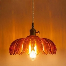 Lampada a sospensione moderna retrò in vetro con paralume a forma di fiore e interruttore a torsione