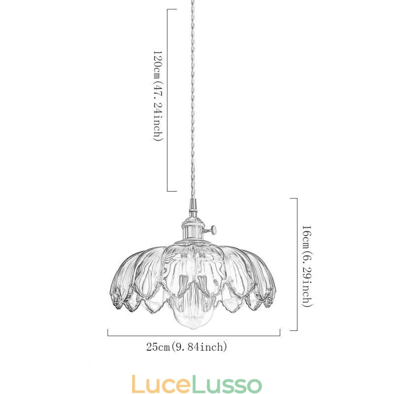 Lampada a sospensione moderna retrò in vetro con paralume a forma di fiore e interruttore a torsione