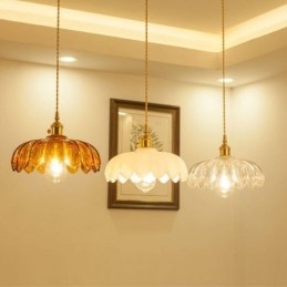 Lampada a sospensione moderna retrò in vetro con paralume a forma di fiore e interruttore a torsione