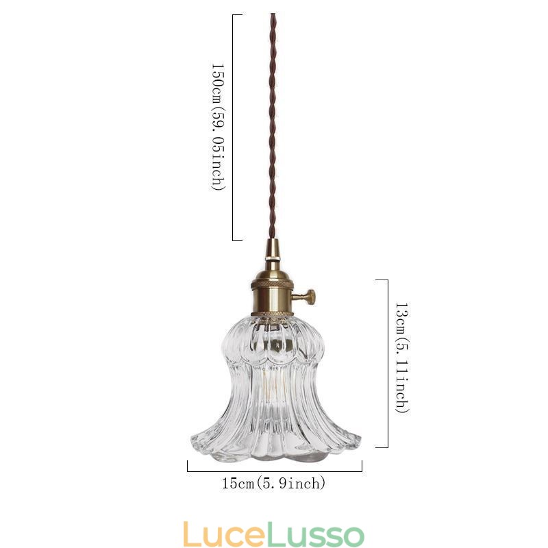 Lampada a sospensione in vetro trasparente a coste a forma di fiore con interruttore a torsione