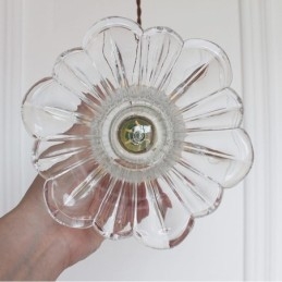 Lampada a sospensione in vetro trasparente a coste a forma di fiore con interruttore a torsione