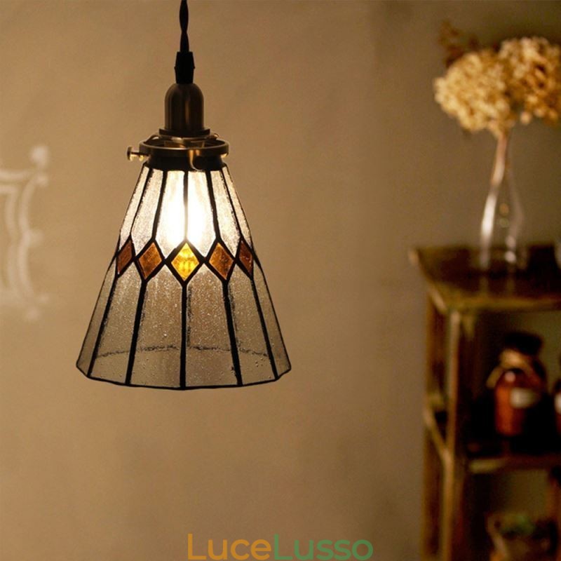 Lampada da soffitto rustica Lampada a sospensione in vetro colorato