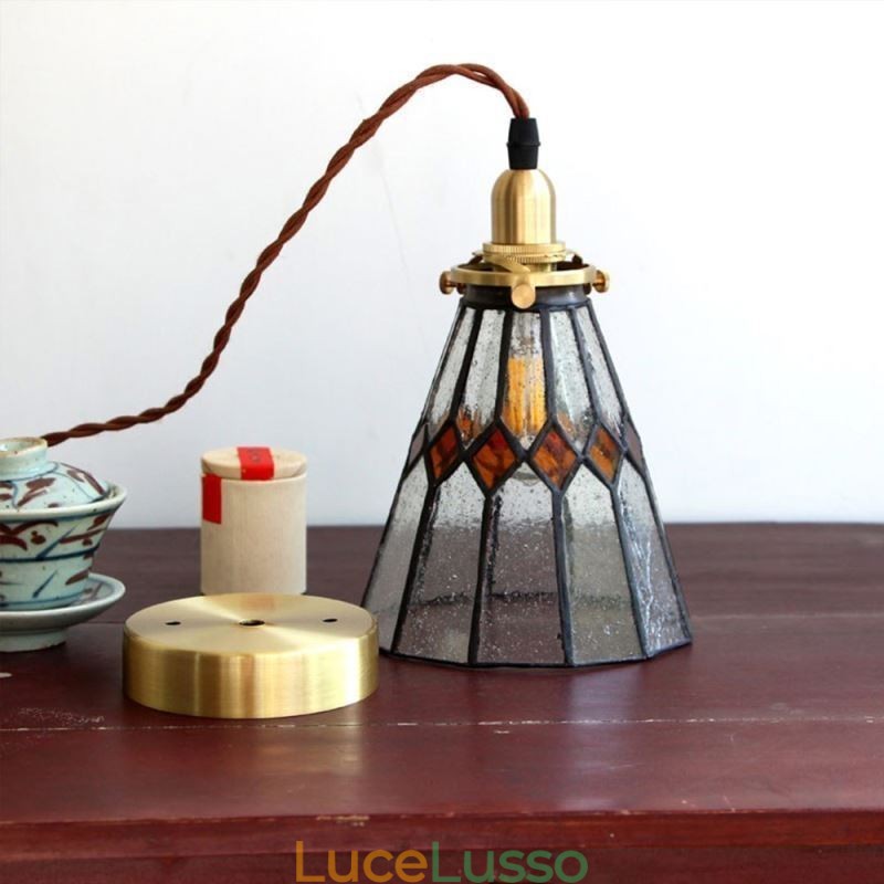 Lampada da soffitto rustica Lampada a sospensione in vetro colorato