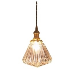 Lampada a sospensione in vetro a coste con diamante trasparente