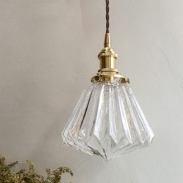 Lampada a sospensione in vetro a coste con diamante trasparente