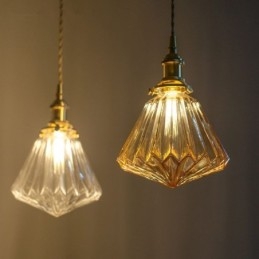 Lampada a sospensione in vetro a coste con diamante trasparente