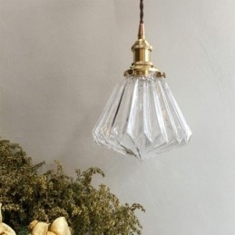 Lampada a sospensione in vetro a coste con diamante trasparente