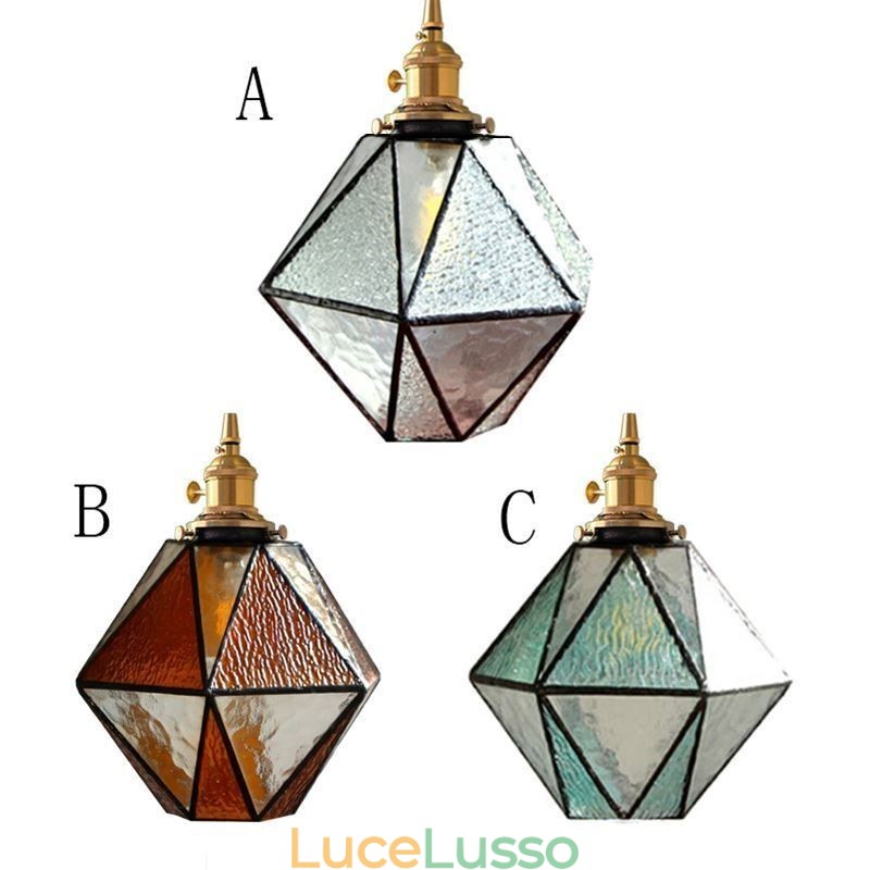 Lampada a sospensione geometrica in vetro colorato da fattoria