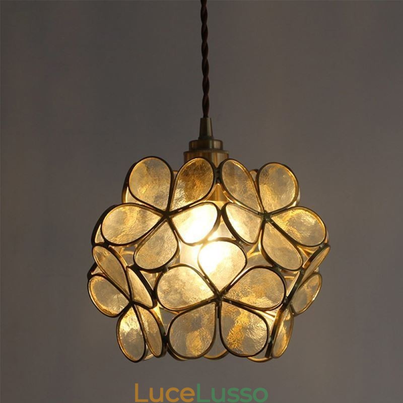 Lampada a sospensione creativa nordica in vetro per la casa, lampada a forma di petalo, lampada da comodino