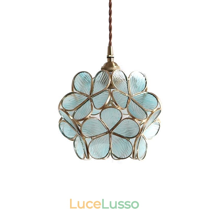 Lampada a sospensione creativa nordica in vetro per la casa, lampada a forma di petalo, lampada da comodino