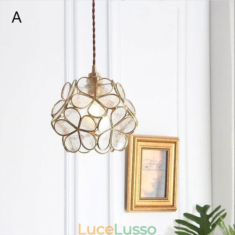 Lampada a sospensione creativa nordica in vetro per la casa, lampada a forma di petalo, lampada da comodino