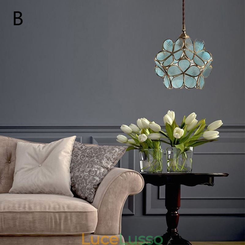 Lampada a sospensione creativa nordica in vetro per la casa, lampada a forma di petalo, lampada da comodino
