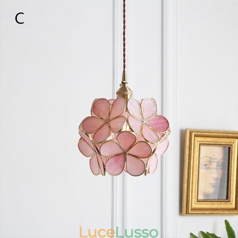 Lampada a sospensione creativa nordica in vetro per la casa, lampada a forma di petalo, lampada da comodino