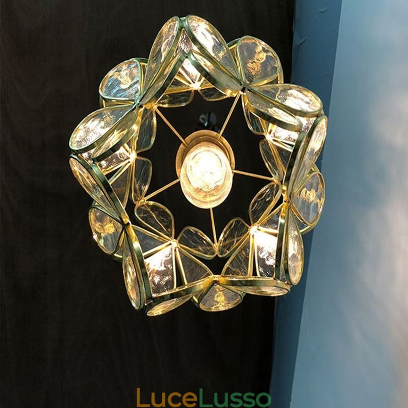Lampada a sospensione creativa nordica in vetro per la casa, lampada a forma di petalo, lampada da comodino