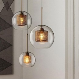 Lampada a sospensione nordica in vetro per la casa, lampada a forma di palla rotonda, lampada da comodino