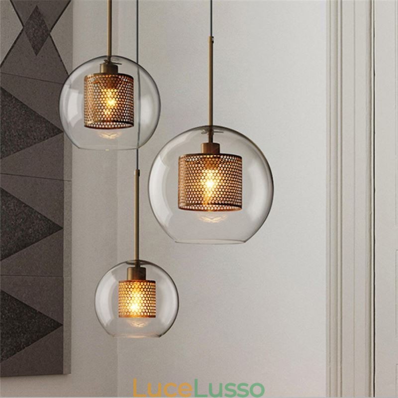 Lampada a sospensione nordica in vetro per la casa, lampada a forma di palla rotonda, lampada da comodino