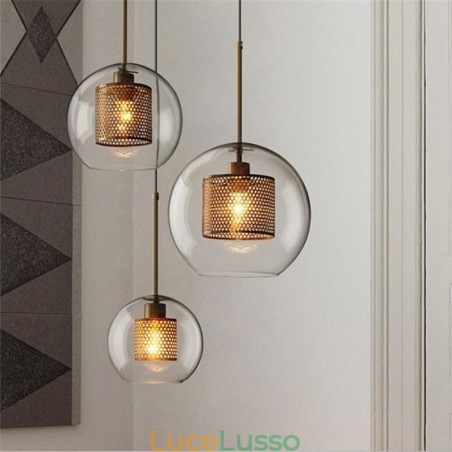 Lampada a sospensione nordica in vetro per la casa, lampada a forma di palla rotonda, lampada da comodino Lampada a sospensione nordica in vetro per la casa, lampada a forma di palla rotonda, lampada da comodino