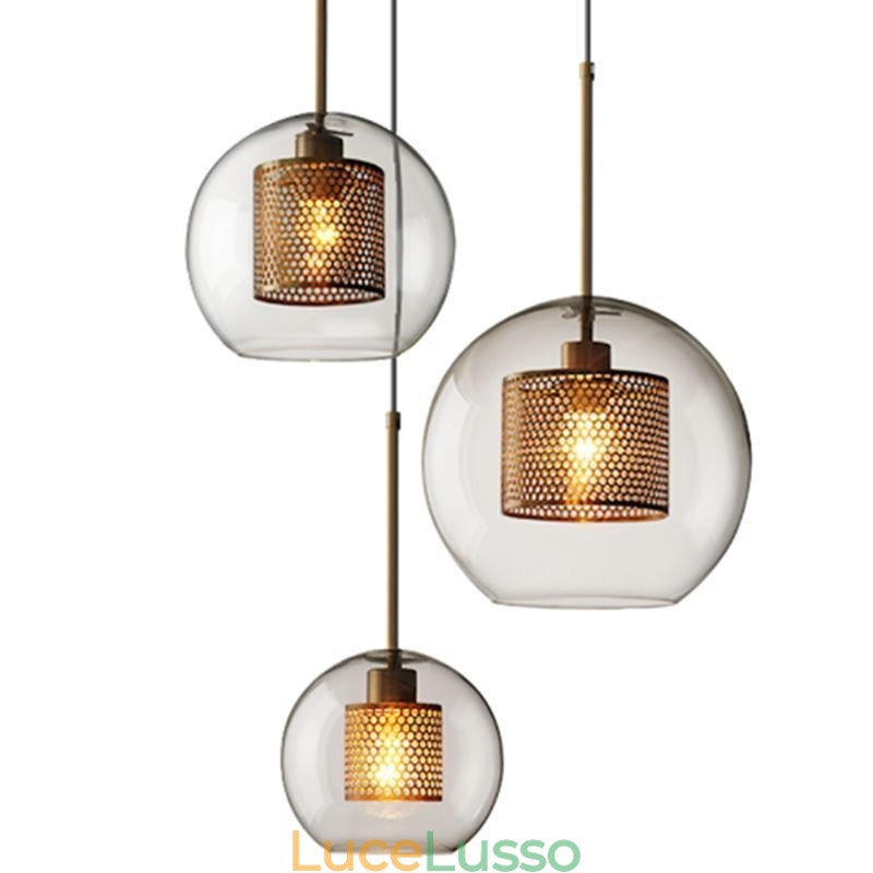 Lampada a sospensione nordica in vetro per la casa, lampada a forma di palla rotonda, lampada da comodino