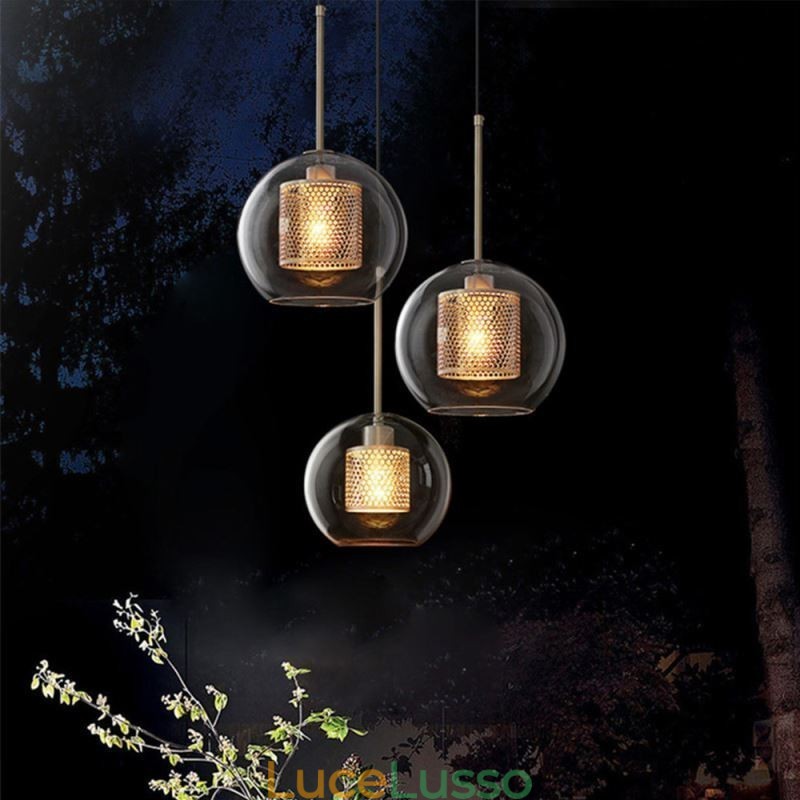 Lampada a sospensione nordica in vetro per la casa, lampada a forma di palla rotonda, lampada da comodino