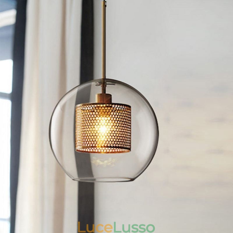 Lampada a sospensione nordica in vetro per la casa, lampada a forma di palla rotonda, lampada da comodino