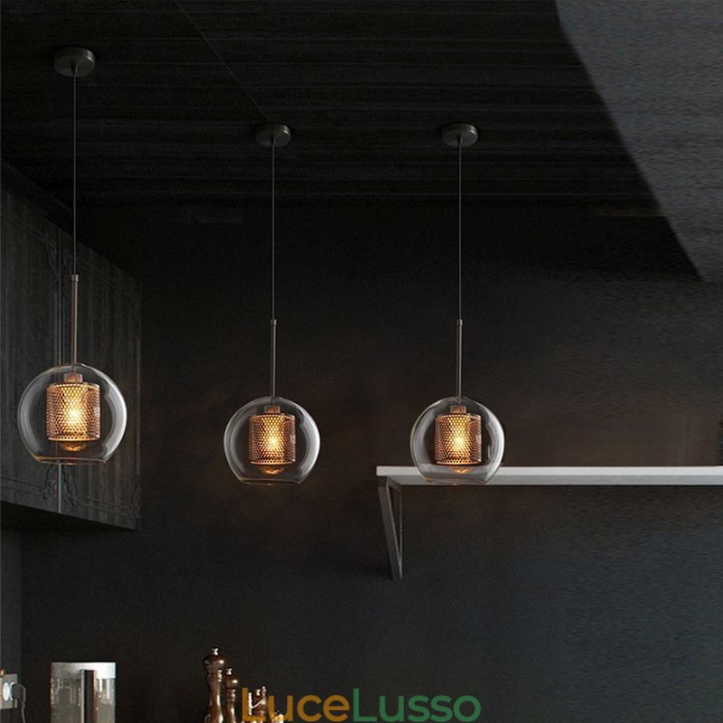 Lampada a sospensione nordica in vetro per la casa, lampada a forma di palla rotonda, lampada da comodino