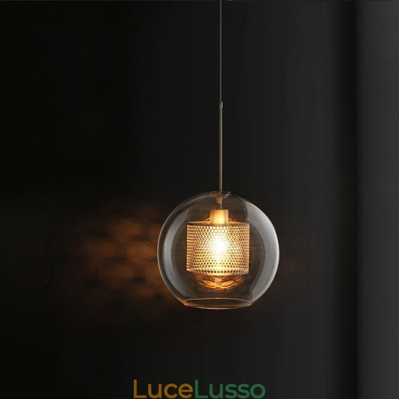 Lampada a sospensione nordica in vetro per la casa, lampada a forma di palla rotonda, lampada da comodino