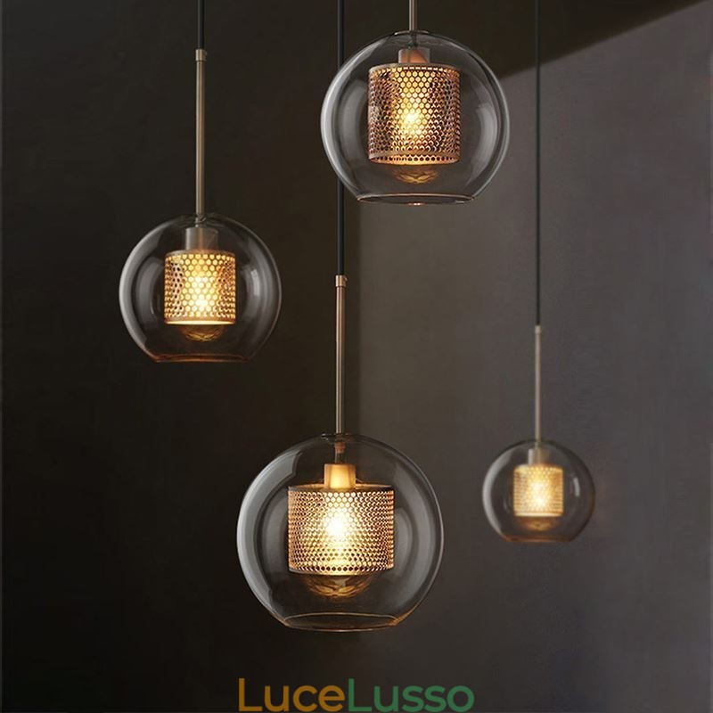 Lampada a sospensione nordica in vetro per la casa, lampada a forma di palla rotonda, lampada da comodino