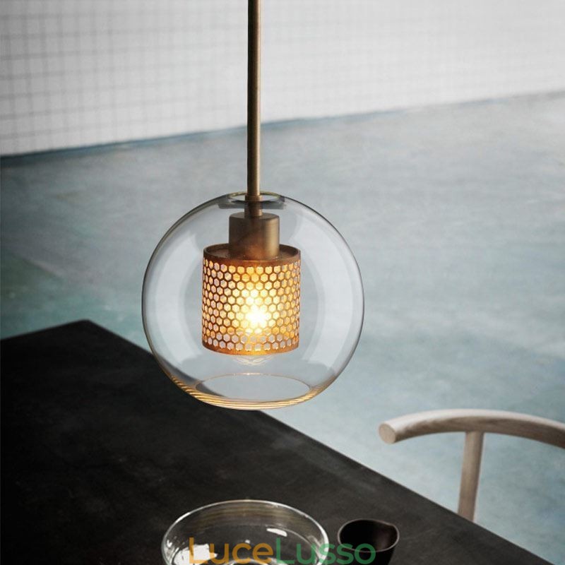 Lampada a sospensione nordica in vetro per la casa, lampada a forma di palla rotonda, lampada da comodino