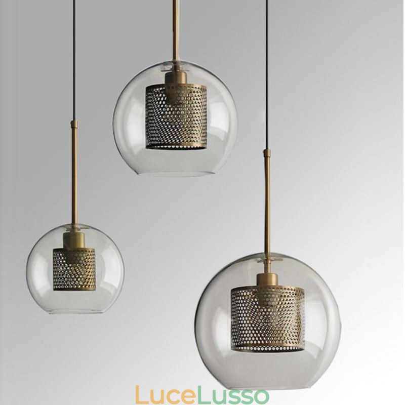 Lampada a sospensione nordica in vetro per la casa, lampada a forma di palla rotonda, lampada da comodino