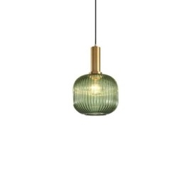 Lampada a sospensione in vetro rigato con supporto in ottone