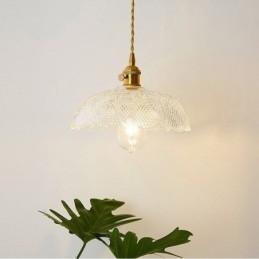 Grande lampada da soffitto in vetro trasparente a coste, illuminazione per la casa con interruttore a torsione, luce calda e rilassante