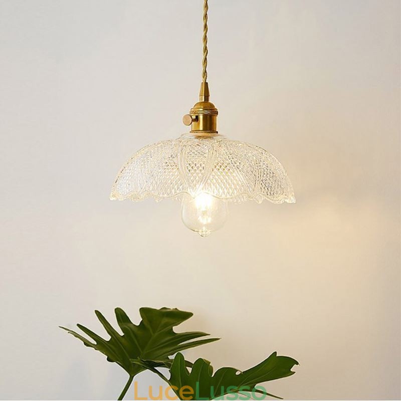 Grande lampada da soffitto in vetro trasparente a coste, illuminazione per la casa con interruttore a torsione, luce calda e rilassante