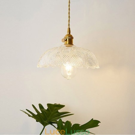 Grande lampada da soffitto in vetro trasparente a coste, illuminazione per la casa con interruttore a torsione, luce calda e rilassante Grande lampada da soffitto in vetro trasparente a coste, illuminazione per la casa con interruttore a torsione, luce calda e rilassante