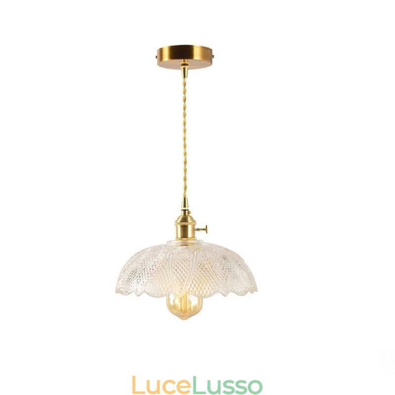 Grande lampada da soffitto in vetro trasparente a coste, illuminazione per la casa con interruttore a torsione, luce calda e rilassante