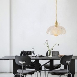 Grande lampada da soffitto in vetro trasparente a coste, illuminazione per la casa con interruttore a torsione, luce calda e rilassante