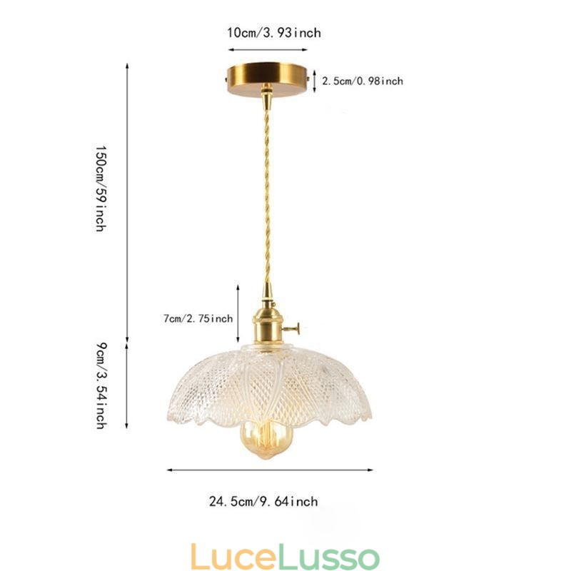 Grande lampada da soffitto in vetro trasparente a coste, illuminazione per la casa con interruttore a torsione, luce calda e rilassante