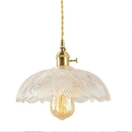 Grande lampada da soffitto in vetro trasparente a coste, illuminazione per la casa con interruttore a torsione, luce calda e rilassante