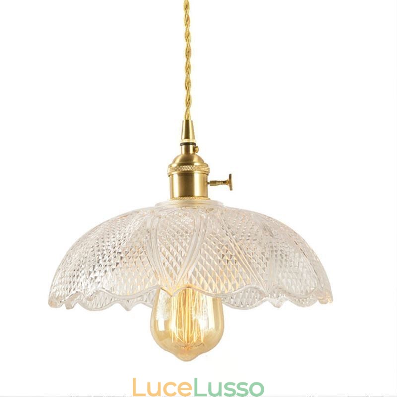 Grande lampada da soffitto in vetro trasparente a coste, illuminazione per la casa con interruttore a torsione, luce calda e rilassante