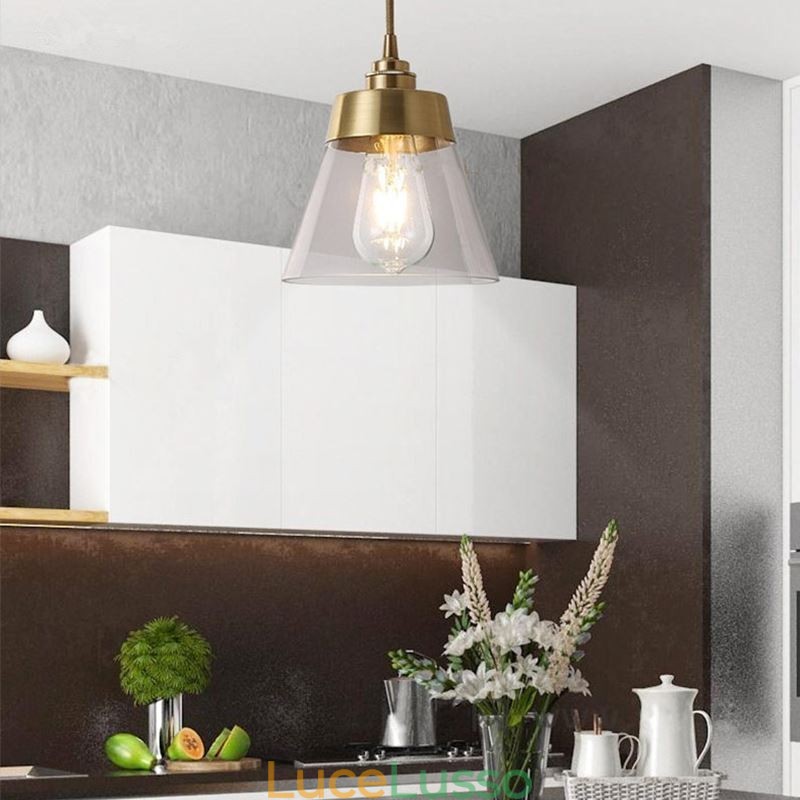 Lampada a sospensione retrò nordica con paralume in vetro, illuminazione per la casa, lampada con supporto in ottone