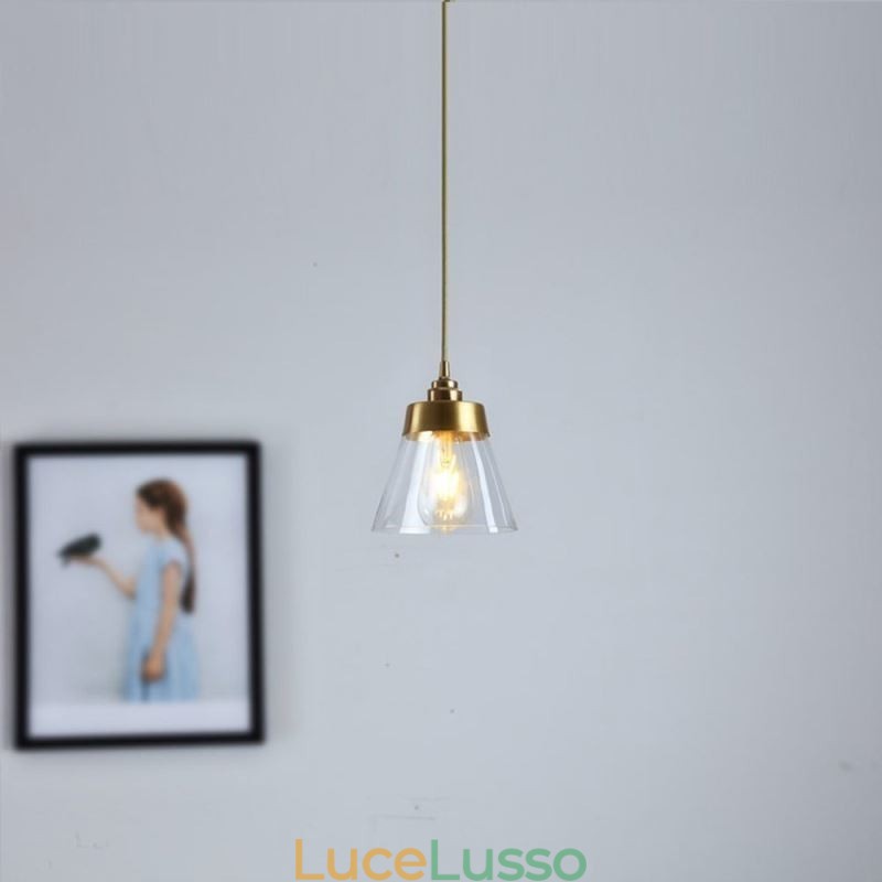 Lampada a sospensione retrò nordica con paralume in vetro, illuminazione per la casa, lampada con supporto in ottone