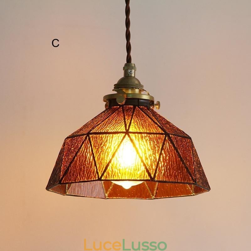 Lampada a sospensione geometrica in vetro colorato