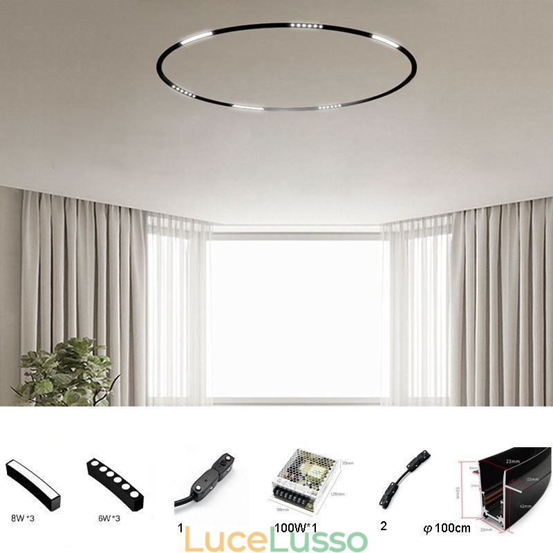 Faretto da incasso magnetico circolare da binario, luce decorativa da 100 cm